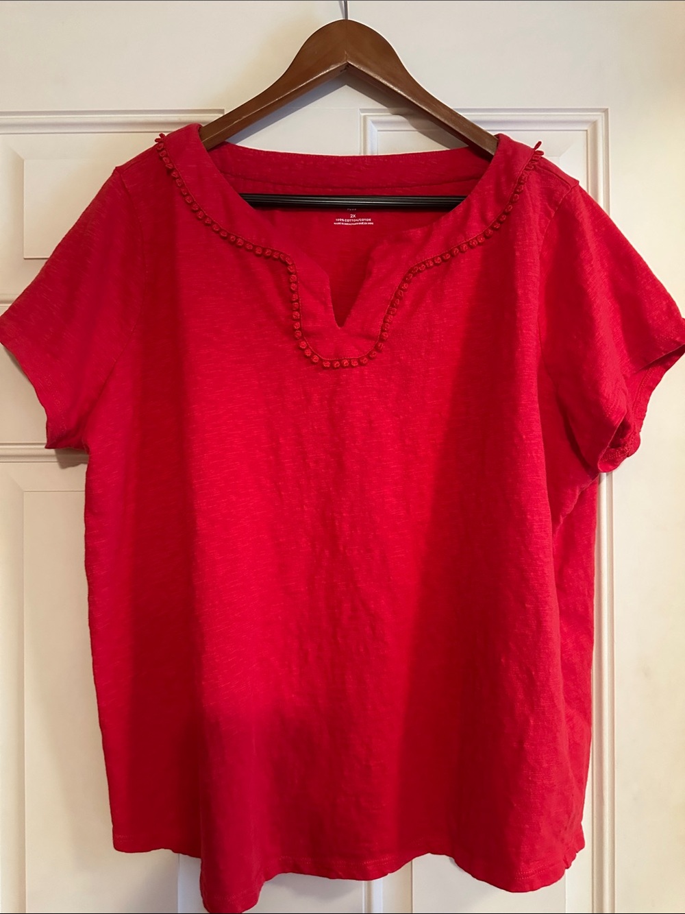 Talbots Red Short-Sleeve Notch Neck Top